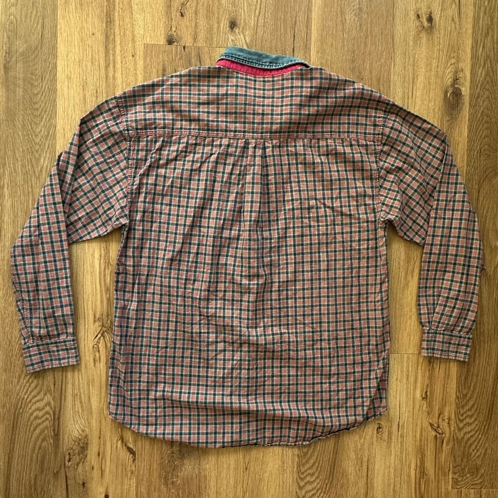 Y2K 90's Vintage Duck Head Denim Collar Madras Plaid Button Up Shirt Men's Large